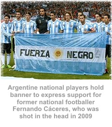 Argentine players display banner